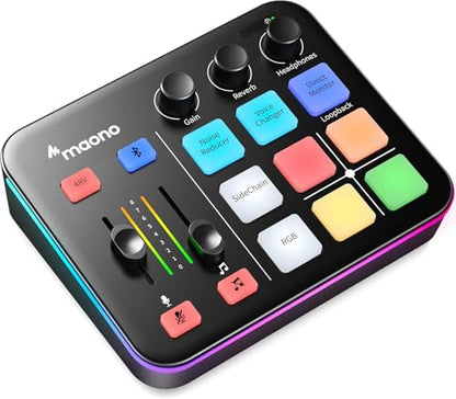 MAONO G1 Neo Gaming Audio Mixer Audio Interface with XLR Input & 48V | RGB, Bluetooth, 4 custom soundpads, live streaming, podcasting, voice effects, PS5, TikTok live, PC streams, gamers, creators