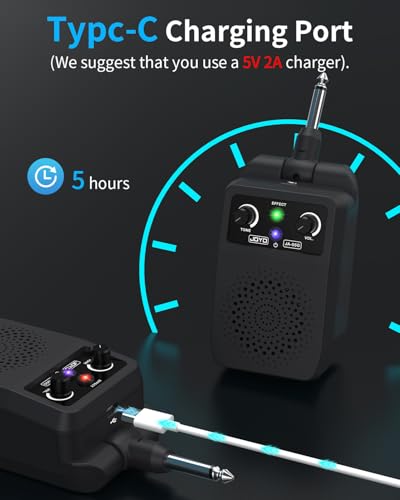 JOYO Mini Amp 5W Portable Plug in Practice Electric Amp Bluetooth Rechargeable Combo Guitar Amplifier Built-in 4 Effects Clean, Overdrive, Distortion, Reverb (JA-05G)