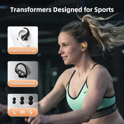 Transformers Earbuds T26 Pro, Bluetooth 5.4 Wireless Gaming Earbuds with Mic, Over Ear Earbuds with Earhooks, 65H Playtime, Deep Bass, IPX5 Waterproof (Bumblebee Yellow) - color: Bumblebee - Yellow