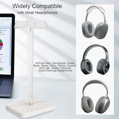 Acrylic Marble Headset Headphone Holders for Office Gaming Station - color: white