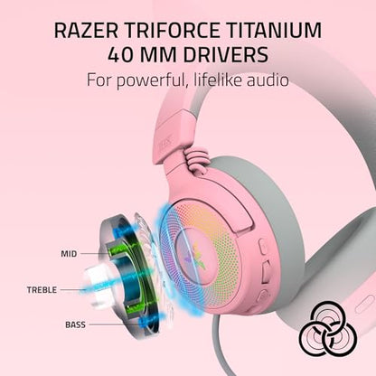 Razer Kraken Kitty V3 Pro Wireless RGB Gaming Headset, Pink - color: Quartz Pink