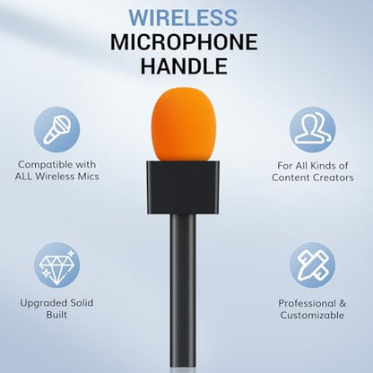 TONOR 2-Pack Handheld Adaptor for Interview Mic, Wireless Mic, Lavalier | Compatible with Rode, DJI and All Lav Mic, Microfono Stand with Flag Station, Foam, Rig for Vlogging, Reports, TP20 Dual Set - style: 2 Pack