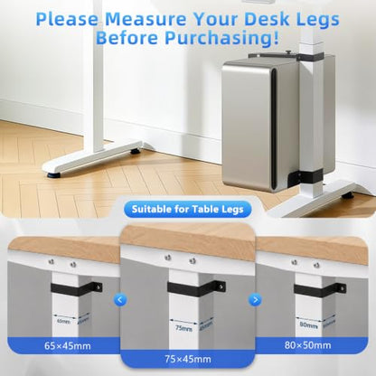 Under Desk PC Mount for Standing Desk, Clamp-On CPU Holder, 50lbs Capacity | Clamp-on for 65-80mm legs. Holds 50lbs, open frame cooling. No-drill, 15-min install. Fits mid-tower PCs.