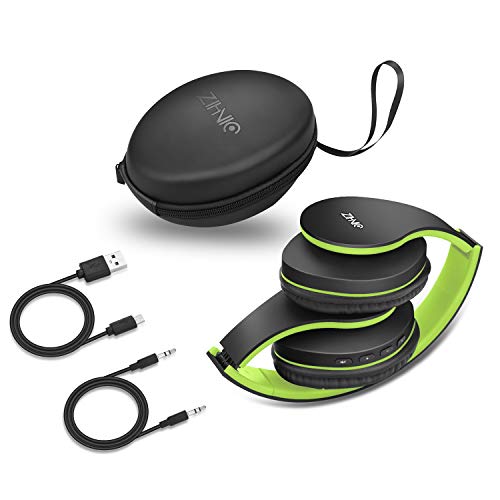 ZIHNIC Bluetooth Headphones Over-Ear, Foldable Wireless and Wired Stereo Headset Micro SD/TF, FM for Cell Phone,PC,Soft Earmuffs &Light Weight for Prolonged Wearing(Black/Green) - color: Green