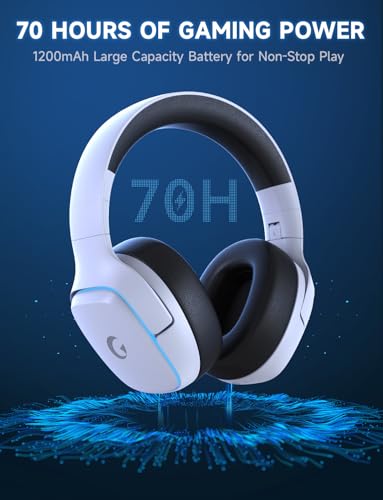 Gvyugke 2.4GHz Wireless Gaming Headsets for PS5, PS4, PC, Switch, White | Bluetooth 5.3 Gaming Headphones with Noise Canceling Mic, 7.1 Surround Sound, 70H Battery, Blue Lighting - color: White