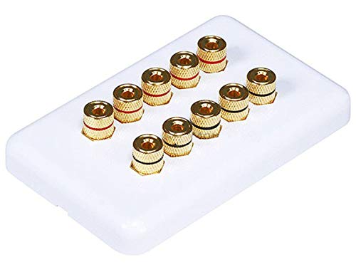 Monoprice 103643 Banana Binding Post Wall Plate for 5 Speaker, White - size: 5 Speaker, style: 1-Piece