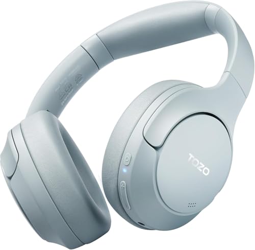 TOZO Hybrid Active Noise Cancelling Headphones, Hi Res Audio | Wireless Over Ear Bluetooth Headset, 60H Playtime, Custom EQ via App Deep Bass Comfort Fit Ear Cups, for Home Office Travel - color: Blue