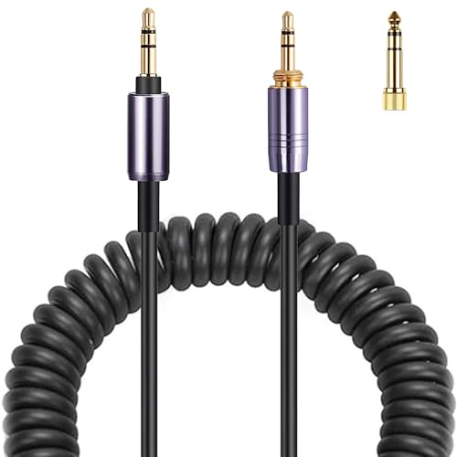 FAAEAL WH-1000XM4 Coiled Audio Cable Replacement for Sony WH-1000XM5 MDR-950BT WH-XB910N Audio-Technica ATH-M50xBT2 Headphones 3.5mm(1/8") Extension Wire with 6.35mm(1/4") Adapter 14ft - color: Black(4.2ft-14ft)