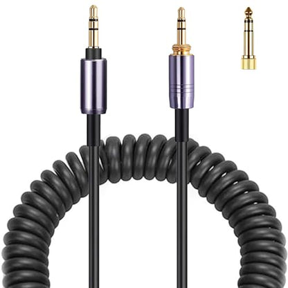 FAAEAL WH-1000XM4 Coiled Audio Cable Replacement for Sony WH-1000XM5 MDR-950BT WH-XB910N Audio-Technica ATH-M50xBT2 Headphones 3.5mm(1/8") Extension Wire with 6.35mm(1/4") Adapter 14ft - color: Black(4.2ft-14ft)