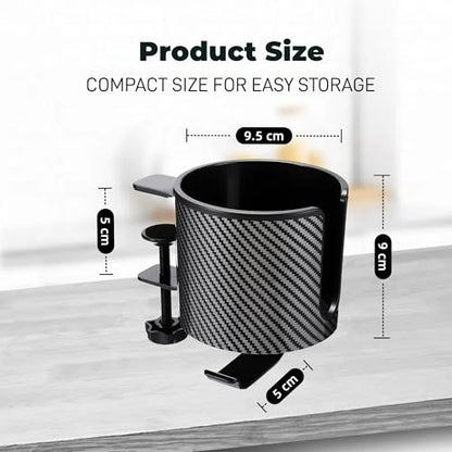 Luxury 2-in-1 Anti-Spill Cup Holder with Under Desk Headphone Hanger (Racing Carbon Edition) | MULTI-SCENE USE — Works on office cubicles, gaming desks, dorm tables, and outdoor camping setups - color: RACING CARBON EDITION