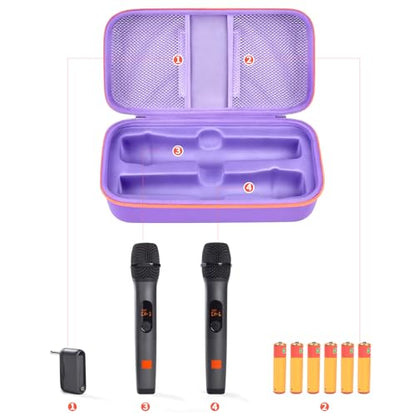 Wireless Microphone Case Compatible with JBL Wireless Two Microphone System, Handheld Dual Mic Travel Bag for Singing or Karaoke for Receivers, Adapters, AA Batteries - color: Purple