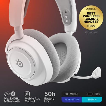 SteelSeries Arctis Nova 7 Wireless Gen 2 Gaming Headset - Real-Time App Control, 50+ HR Play, Neodymium Drivers, Mix 2.4GHz/Bluetooth, PC, PS5, PS4, Switch 1/2, Mobile - White - color: White, style: PC | PlayStation