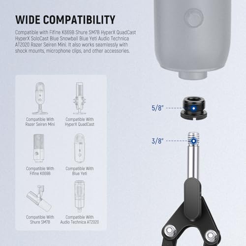 NEEWER Mic Stand Extension Accessories Kit 6 Pieces, Aluminum Alloy Microphone Holder Extender Buffer Tubes & 5/8" Male to 3/8" Female Screw Thread Mount Adapters for Boom Arm Desk Stand, HW-44