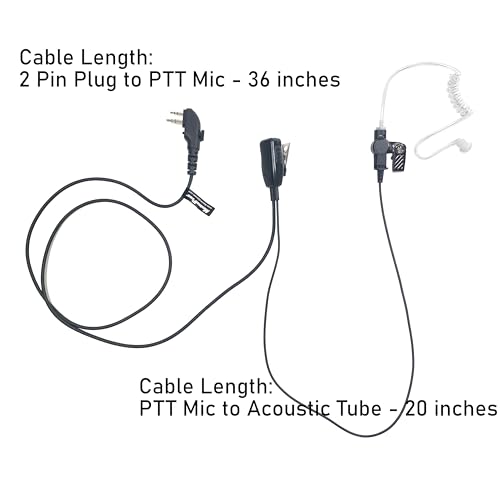 MaximalPower HYTERA HYT Single Wire 2-Pin Radio Earbud Headset PTT Mic in-Ear Clear Coil Tube