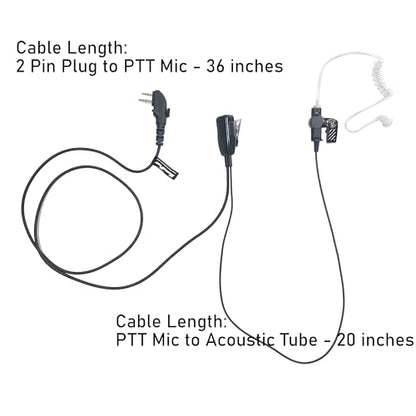 MaximalPower HYTERA HYT Single Wire 2-Pin Radio Earbud Headset PTT Mic in-Ear Clear Coil Tube