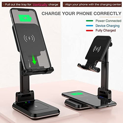 2-in-1 Charger Stand,Dual 15W Height Adjustable Wireless Charger Desk Stand,Wireless Charging Station,for iPhone 17/16/15/14/13/12, AirPods Pro,Samsung S25/S24/S23/S22/S21 (No AC Adapter)