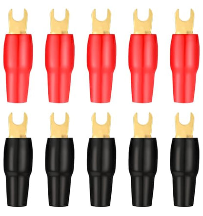 10Pcs 4 Gauge Wire Connectors, 4-Gauge Spade Terminals for Speaker Wire | Insulated Fork Connectors for Car Audio & Home Theater, Red & Black