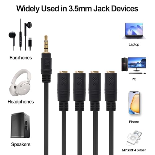 3.5mm Headphone Splitter 1 to 4 Audio Y Cable Adapter -30cm