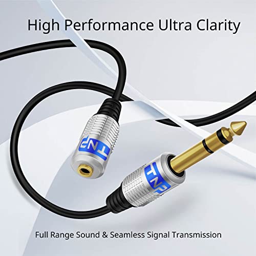 TNP 6.35mm Male to 3.5mm Female Stereo TRS Headphone Adapter Cable, 15FT | Long Headphone Extension Cord with Gold-Plated Metal Connectors for Amps, Mixers, Pianos, Speakers, and Home Audio - size: 15FT