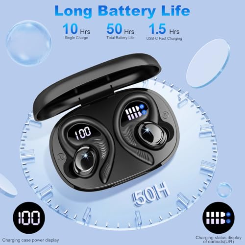 Hupoaf Wireless Earbuds Sport, NEW Bluetooth 5.4 Headphones with Earhooks, 50H Stereo Deep Bass Over Ear Buds with 4 ENC Noise Canceling Mics, IP7 Waterproof Earphones for Running Workout Gym -Black - color: A-Black