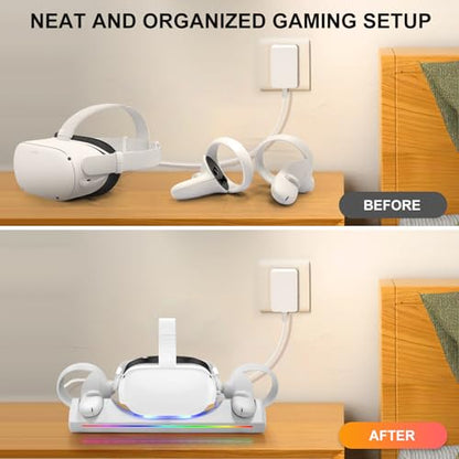 Hurra Charging Dock for Meta Quest 2, Support LED Indicator | VR Charging Station for Oculus Quest 2 Magnetic Charging, with 2 Rechargeable Batteries, USB-C Charger & Cable