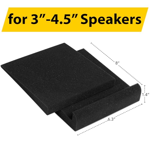 Studio Monitor Isolation Pads for 3-4.5 inches Small Speakers, Pair of 2 High Density Dampening Acoustic Stands Foam which Fits Most Bookshelf’s and Desktops | SMPad 4 - size: for 3''-4.5'' Speakers