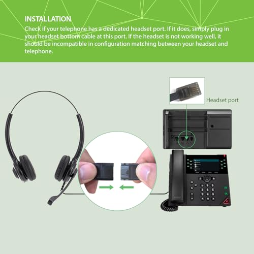 IPD IPH-215 Binaural Phone Headset Wired QD to RJ9 | Office and Call Center, Compatible with Polycom VVX, Avaya, Nortel, NEC, Fanvil, Mitel, Landline Phones - color: 215-BL-FOAM