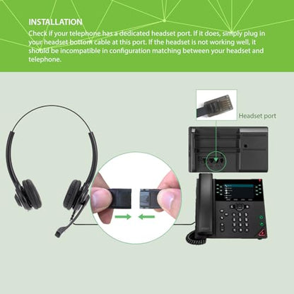 IPD IPH-215 Binaural Phone Headset Wired QD to RJ9 | Office and Call Center, Compatible with Polycom VVX, Avaya, Nortel, NEC, Fanvil, Mitel, Landline Phones - color: 215-BL-FOAM