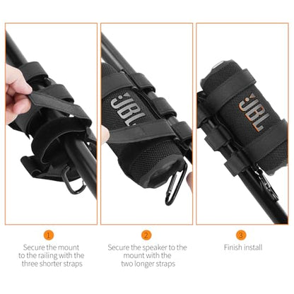 Portable Speaker Mount for Golf Cart Railing Bike or Boat, Waterproof Outdoor Adjustable Strap for Most Speakers (Black)