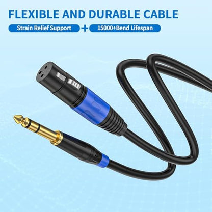 2 Pack XLR to 1/4 Inch (6.35mm) TRS Mono Jack Microphone Cable, 25FT, Balanced 3 Pin XLR Female to Quarter inch TRS Plug Mic Cord for Dynamic Microphone - size: 25 FT, 2Pack, style: XLR Female to 6.35mm