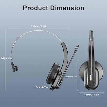 Trucker Headset with Mic, On Ear Bluetooth Headphone with USB Receiver, Noise Cancelling, Long Battery Life for Truck Drivers, Cell Phones
