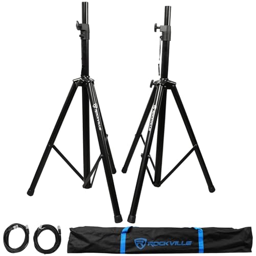 Rockville RVSS2-XLR Adjustable Speaker/Light Stands Pair with XLR Cables | Height Range 47.25"-78.75", Expandable Tripod Legs, Steel Construction, Includes 2 x 20Ft XLR Female to Male Cables