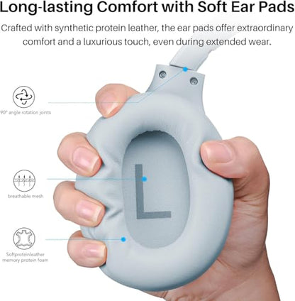 TOZO Hybrid Active Noise Cancelling Headphones, Hi Res Audio | Wireless Over Ear Bluetooth Headset, 60H Playtime, Custom EQ via App Deep Bass Comfort Fit Ear Cups, for Home Office Travel - color: Blue