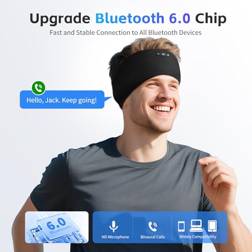 Sleep Headphones Bluetooth 6.0 Headband for Side Sleepers (Black & Black) | 200mah cell for 20hr playback, 3mm ultra-thin speaker & mic, HD stereo, removable & washable, 2-in-1 sport & sleep headband - color: x2 Black
