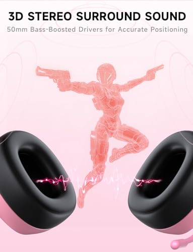 Gvyugke 2.4GHz Wireless Gaming Headsets for PS5, PS4, PC, Switch, BlushPink | Bluetooth 5.3 Gaming Headphones with Noise Canceling Mic, 7.1 Surround Sound, 70H Battery, Blue Lighting - color: Blush Pink