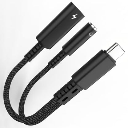 USB C to 3.5mm Audio and Charger Adapter, 2in1 USB C to Aux Headphone Jack Splitter and Type C PD 60W Fast Charging Dongle Cable for iPhone 17 16 15 Pro Max Plus, Galaxy S25 S24 S23 Ultra More USBC