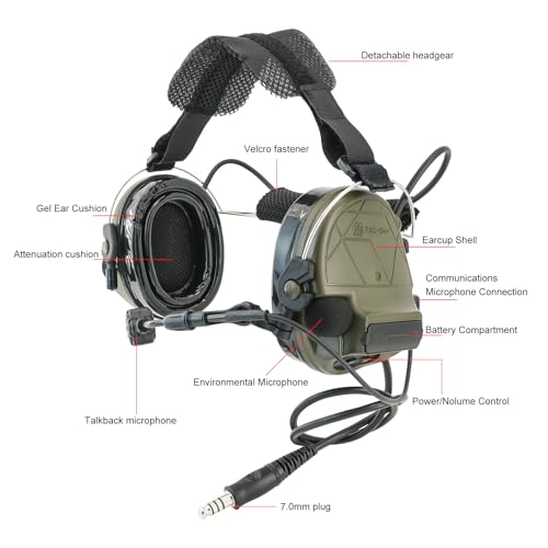 HEARFALCOM Tactical Headset C5 PRO Headphones with Mic Noise Cancelling for kenwoo Two-Way Radio for Airsoft CS Gaming - color: Green