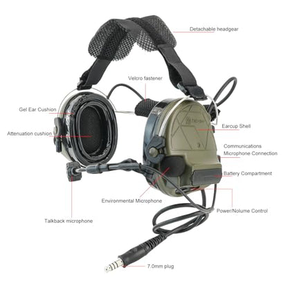 HEARFALCOM Tactical Headset C5 PRO Headphones with Mic Noise Cancelling for kenwoo Two-Way Radio for Airsoft CS Gaming - color: Green