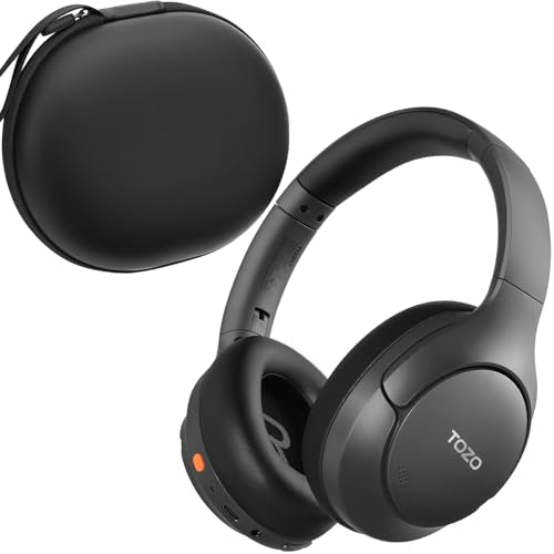 TOZO HT3 Hybrid Noise Cancelling Wireless Headphones, 90H Over Ear Headset | Hi Res Audio, AI Voice Assistant, Dual Device Connection, 32 Custom EQs, Built In 5 Mics, ANC, Foldable with Case - color: Black