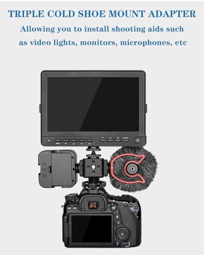 Triple Cold Shoe Mount with 1/4"-20 Thread 3 Port Cold Shoe Mount for Microphone LED Flash Light Monitor