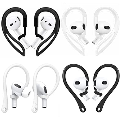 JNSA 4 Pairs Ear Hooks Designed for AirPods Pro，3 & 2 & 1, Earbuds Accessories, Anti-Slip, Ergonomic Design, Anti-Slip Sports Ear Hooks, Comfortable Fit, 2 Style 4 Pairs (Clear/Black/White/Black)