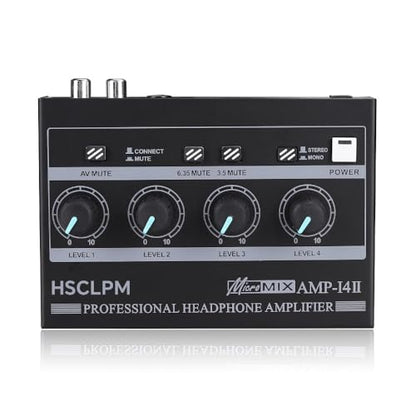 4-Channel Professional Headphone Amplifier Splitter: 8 Outputs with Individual Volume Control, Mixing, Multiple Inputs (RCA/3.5mm/6.35mm), Mono/Stereo for Studio, Podcast, Home - style: HA400 PRO