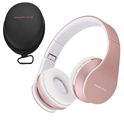 PowerLocus Wireless Bluetooth Over-Ear Stereo Foldable Headphones, Wired Headsets with Built-in Microphone for iPhone, Samsung, LG, iPad (Rose Gold) - color: Rose Gold