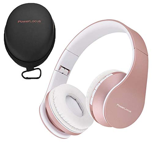 PowerLocus Wireless Bluetooth Over-Ear Stereo Foldable Headphones, Wired Headsets with Built-in Microphone for iPhone, Samsung, LG, iPad (Rose Gold) - color: Rose Gold