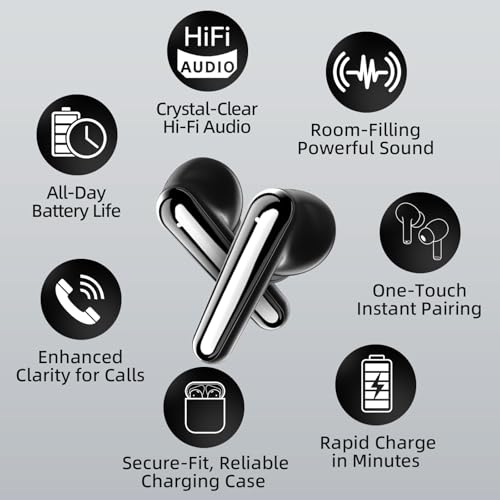 Wireless Earbuds 2 Pack, ANC in-Ear Bluetooth Headphones, Big Bass Durable, Lightweight Design for Noisy Factories, Gym, and Travel, 60 Hour Long Playtime (Glossy Black) - color: Glossy Black