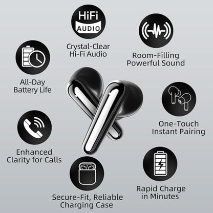 Wireless Earbuds 2 Pack, ANC in-Ear Bluetooth Headphones, Big Bass Durable, Lightweight Design for Noisy Factories, Gym, and Travel, 60 Hour Long Playtime (Glossy Black) - color: Glossy Black