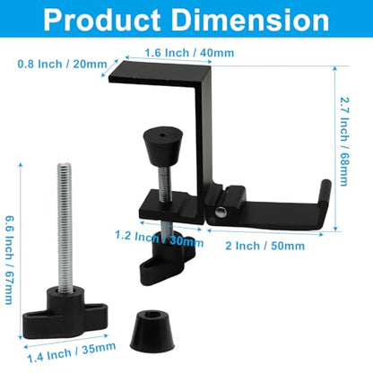 Foldable Aluminum Headphone Hanger, Black | Desk Bag Hook Holder, Headset Stand Hook Mount, Under Desk Clamp Mount, For Gaming, Office & Home Organization