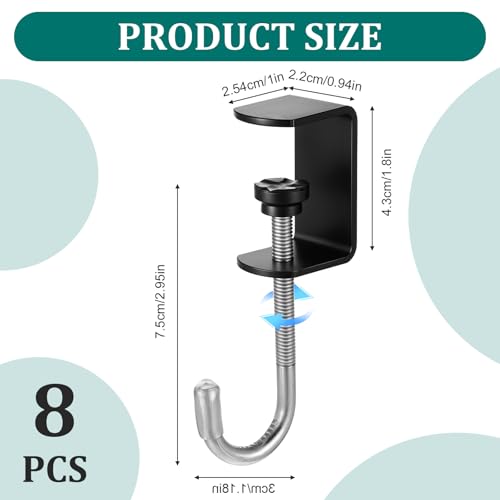 cobee Clamp-On Under Desk Hooks, Desk Mount Hanging Bag Holder Metal Hook | Adjustable Headphones Clamp Organizer Portable Purse Hanger Clip Reduce Clutter Table Desk Under Counter (8 Pcs, Black) - color: 8 Pcs, Black