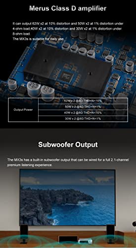 Topping MX3s Amplifier 62W x 2 Class D Power amp Subwoofer Out 700mW x 2 Headphone amp 24-bit/192kHz AKM USB C DAC Bluetooth Support（Silver） - color: Silver