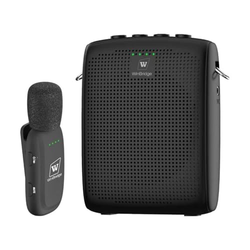 WinBridge Wireless Voice Amplifier with Clip-On Lapel Mic for Teachers | 15W Portable PA System with Bluetooth, 12H+ Battery, Auto-Pairing , Instant Mute, Ultra-Light Lavalier Microphone WB005